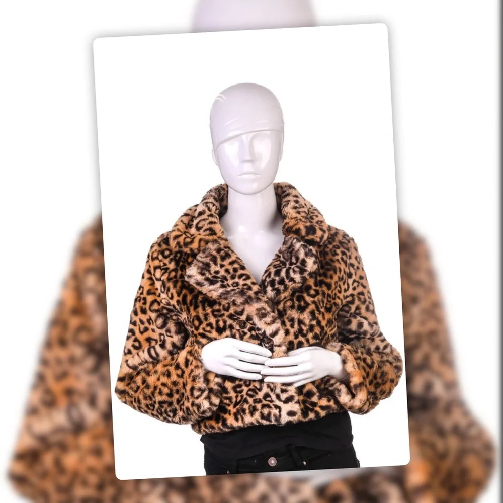 NEW STYLE Winter 2022 Cozy Cropped Leopard Fancy Jacket Coat - Picture 1 of 6